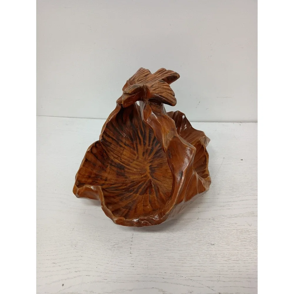 Vintage Hand Carved Wood Bird Basket Brown Rustic Farmhouse Decor Art